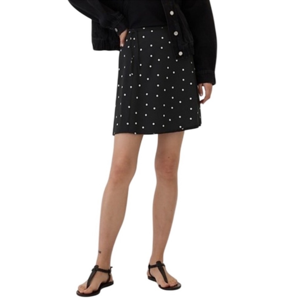 Gap Print Tie-Waist Polka Dot Wrap Mini Skirt Black and White Size L NWT
